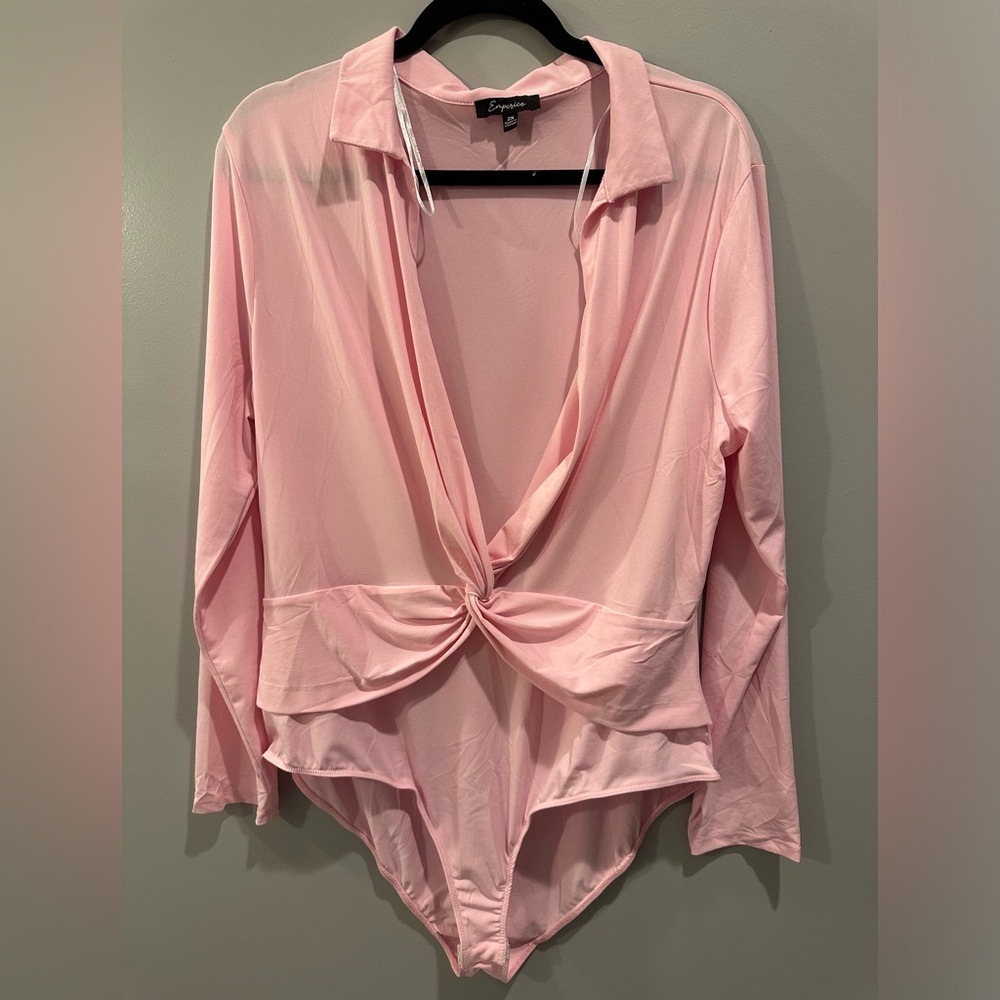 Emperice Pink Bodysuit Size 2X Cross-Front Detail